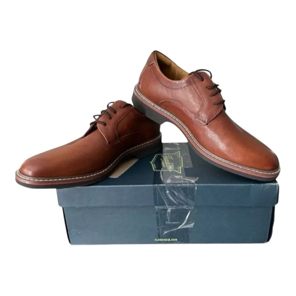 Florsheim Brown Leather Plain Toe Derby Oxford Mens 9M Lace Up Dress Shoes